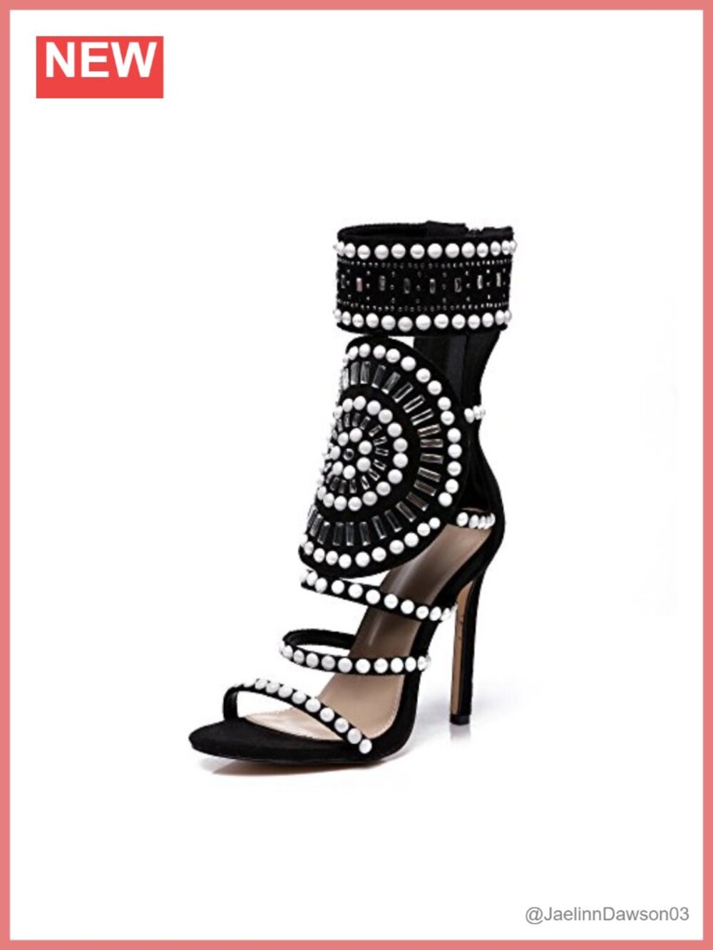 Crystal-Studded Strappy Gladiator High Heel Sandals with Ankle Cuff Stiletto